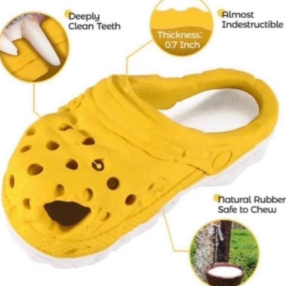 Natural Rubber Dog Chew Toy Slipper | Yellow Treat Dispenser | 5x2 in‎